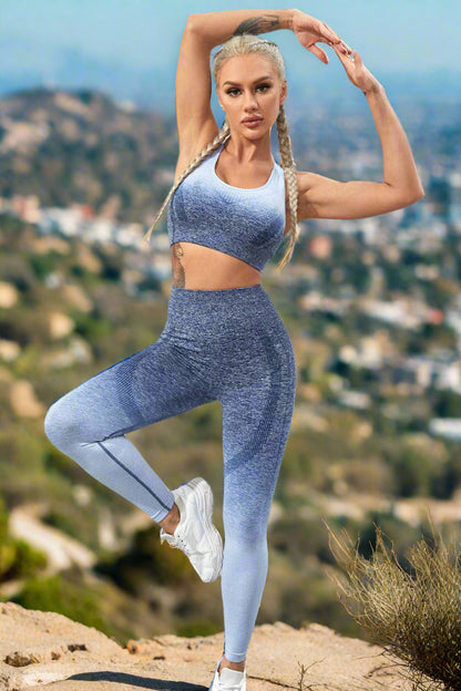 Gradient colored sports bra and leggings women's gym set