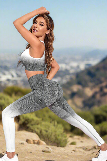 Gradient colored sports bra and leggings women's gym set