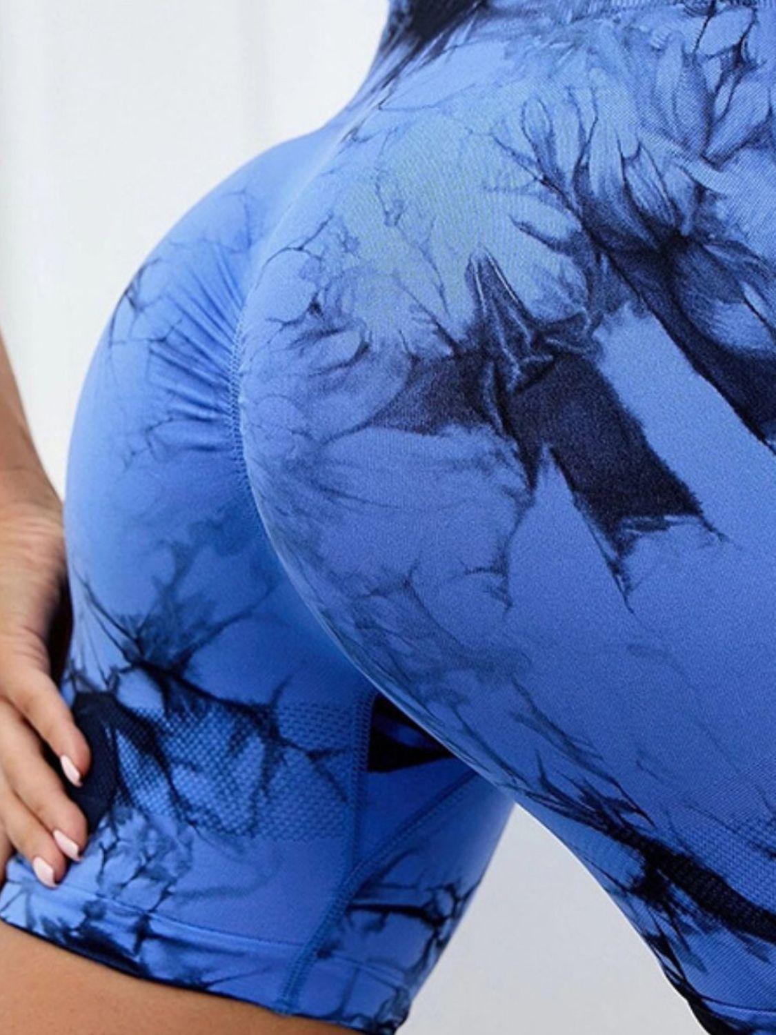 Trendy high waisted tie dye women's gym shorts