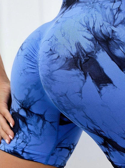 Trendy high waisted tie dye women's gym shorts