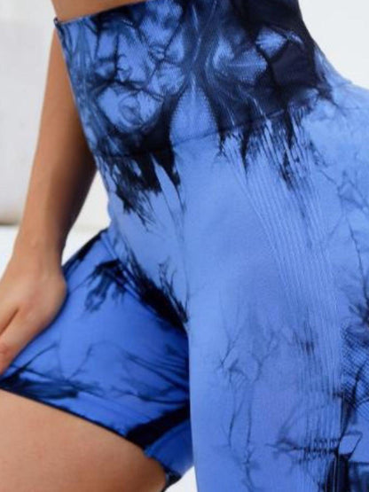 Trendy high waisted tie dye women's gym shorts