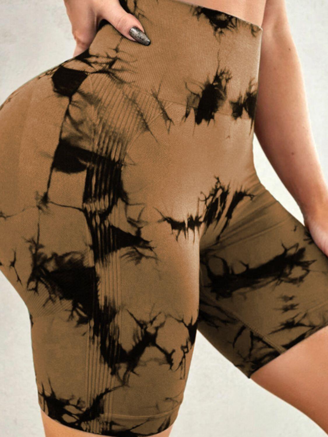 Trendy high waisted tie dye women's gym shorts