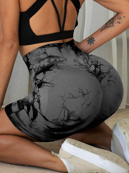 Trendy high waisted tie dye women's gym shorts