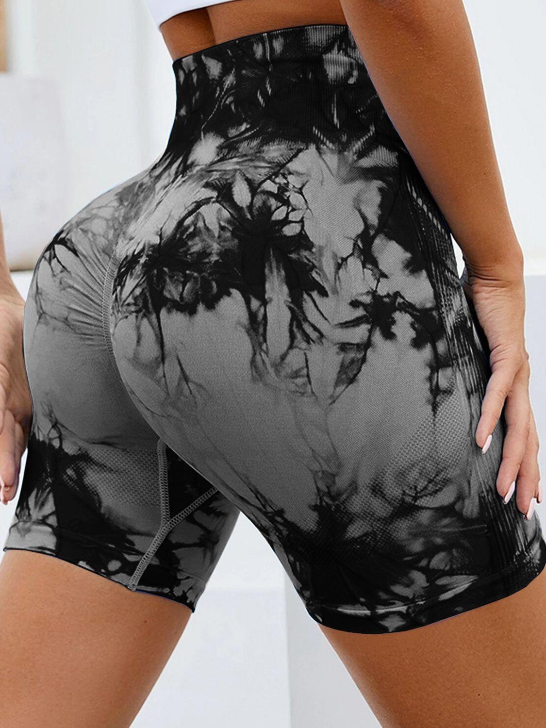 Trendy high waisted tie dye women's gym shorts