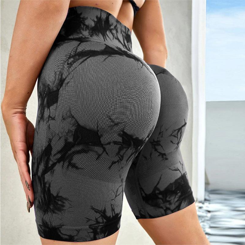 Trendy high waisted tie dye women's gym shorts