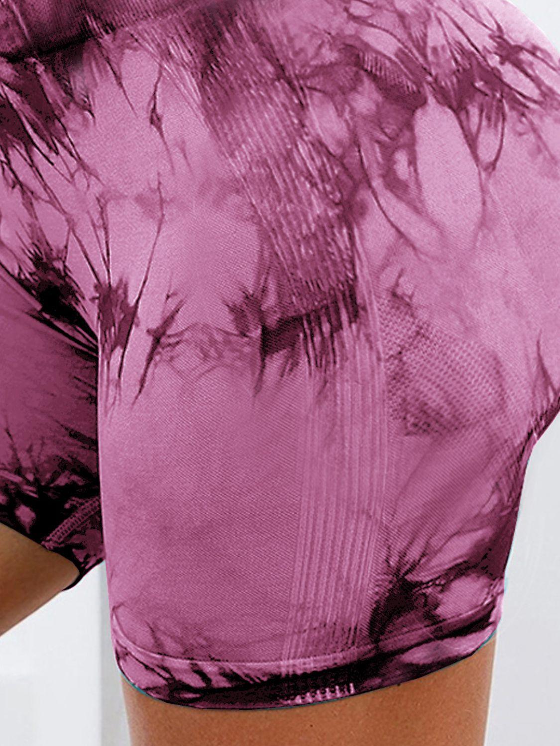 Trendy high waisted tie dye women's gym shorts