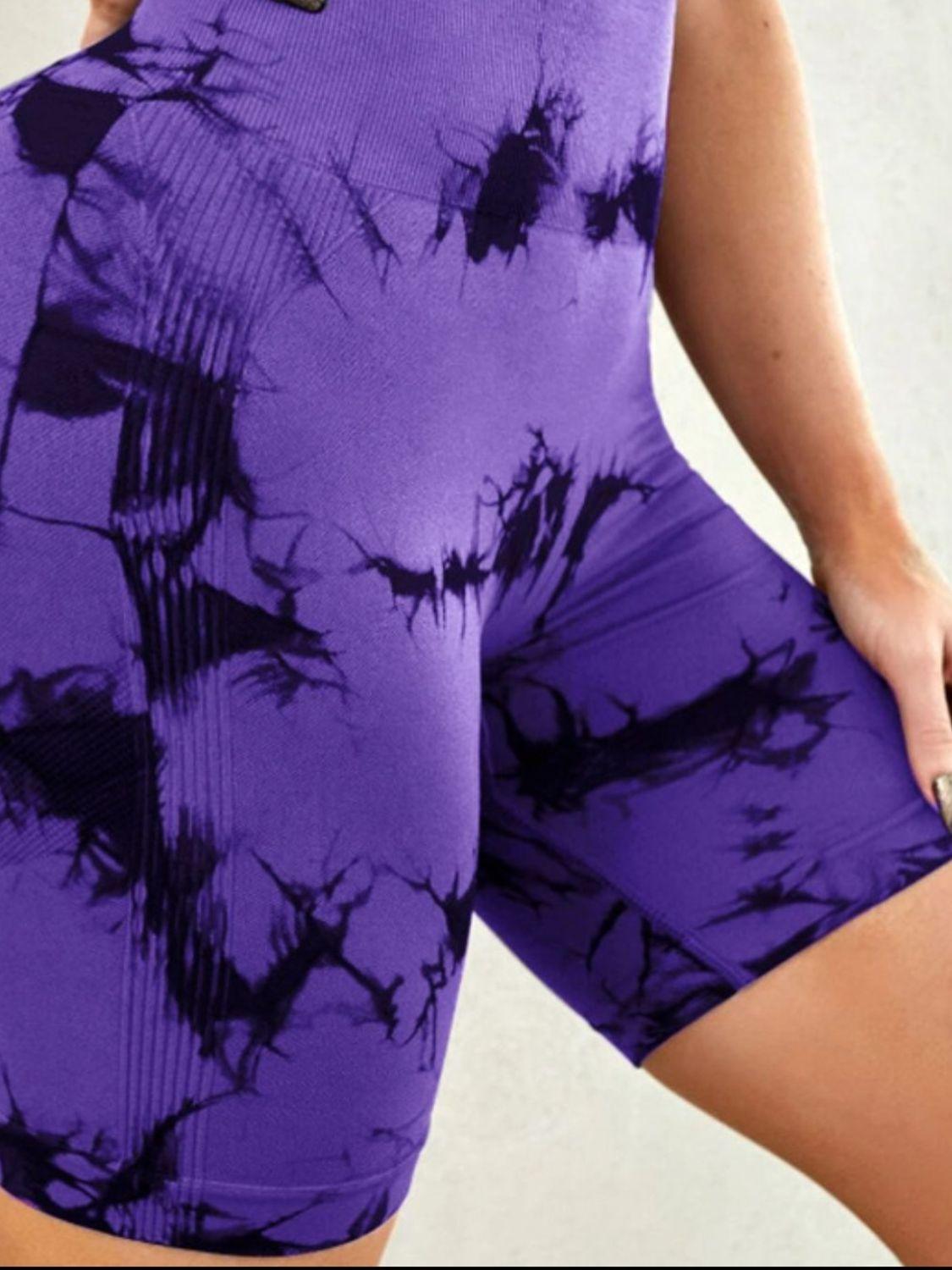 Trendy high waisted tie dye women's gym shorts