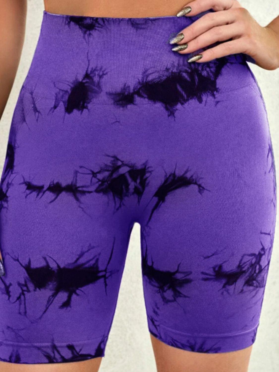 Trendy high waisted tie dye women's gym shorts