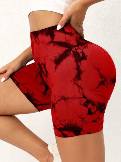 Trendy high waisted tie dye women's gym shorts