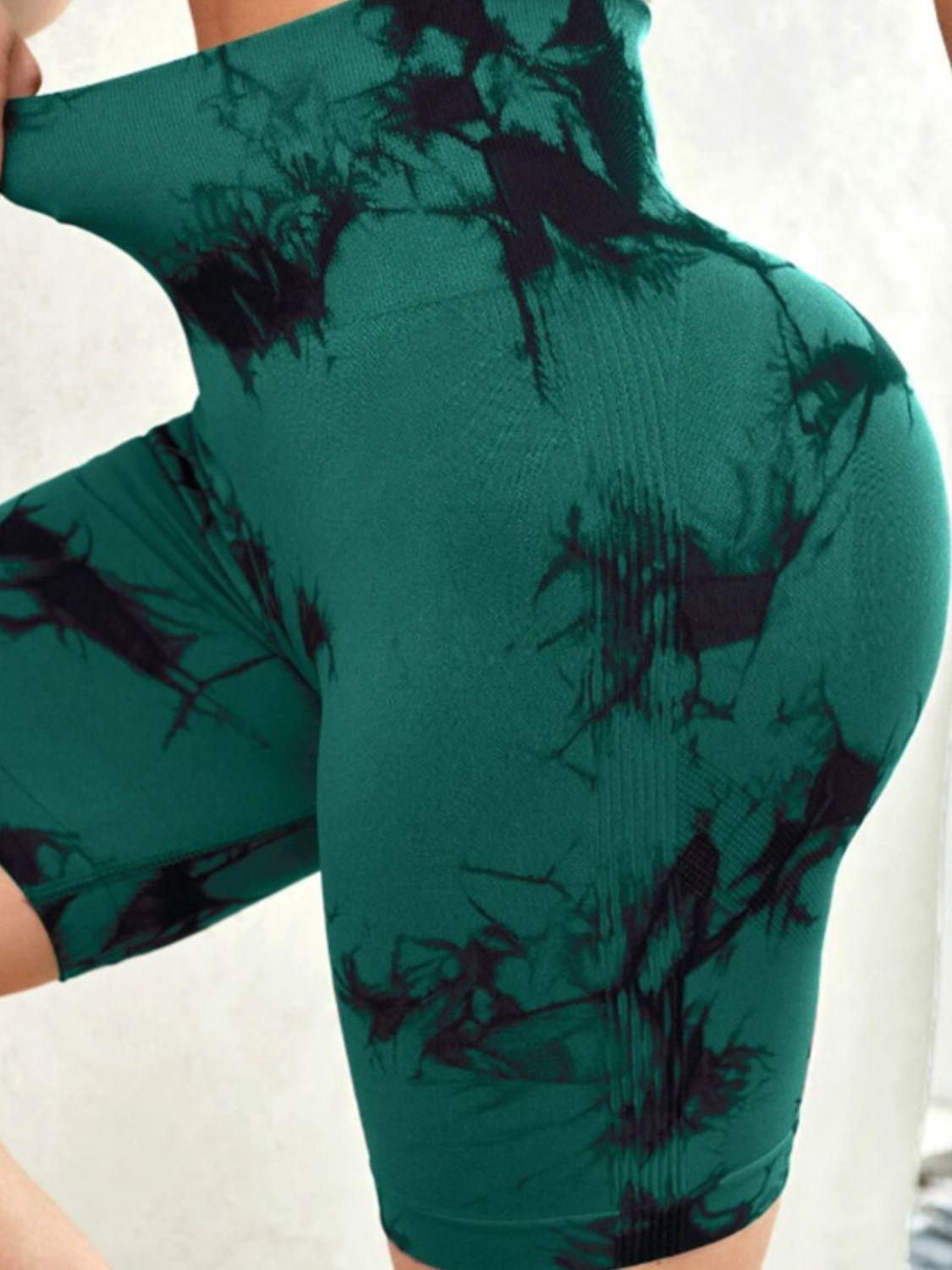 Trendy high waisted tie dye women's gym shorts