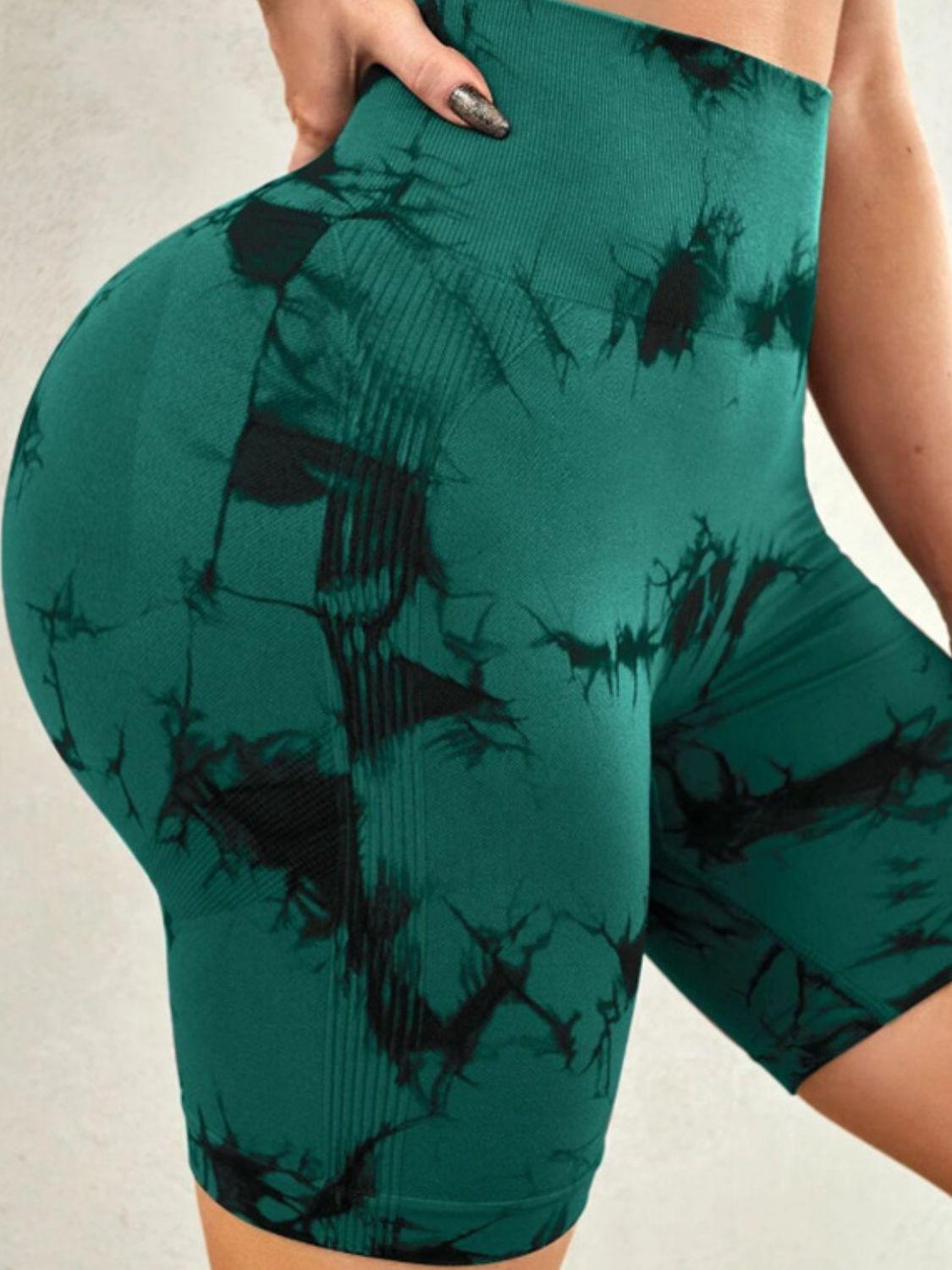 Trendy high waisted tie dye women's gym shorts