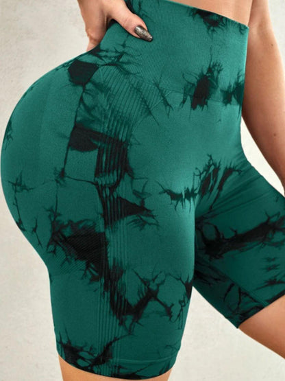Trendy high waisted tie dye women's gym shorts