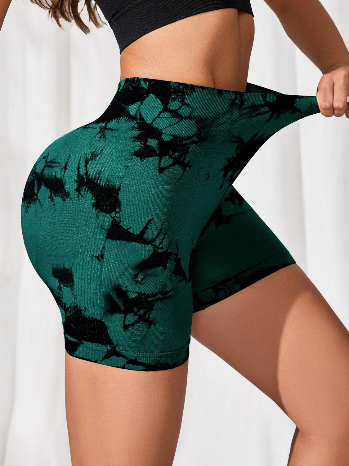 Trendy high waisted tie dye women's gym shorts