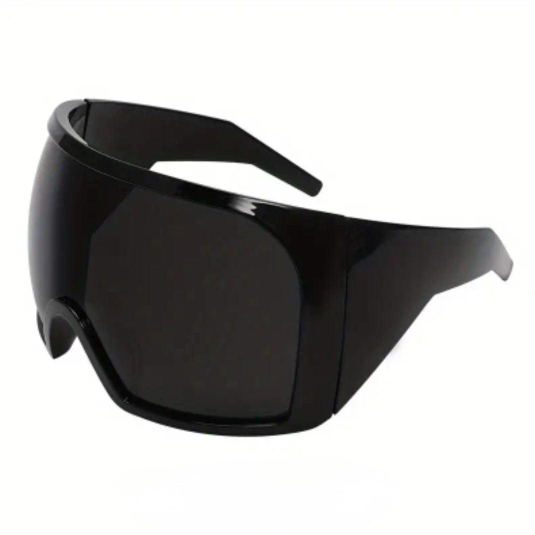 Black frame oversized shielded fashion sunglasses for outdoor sports