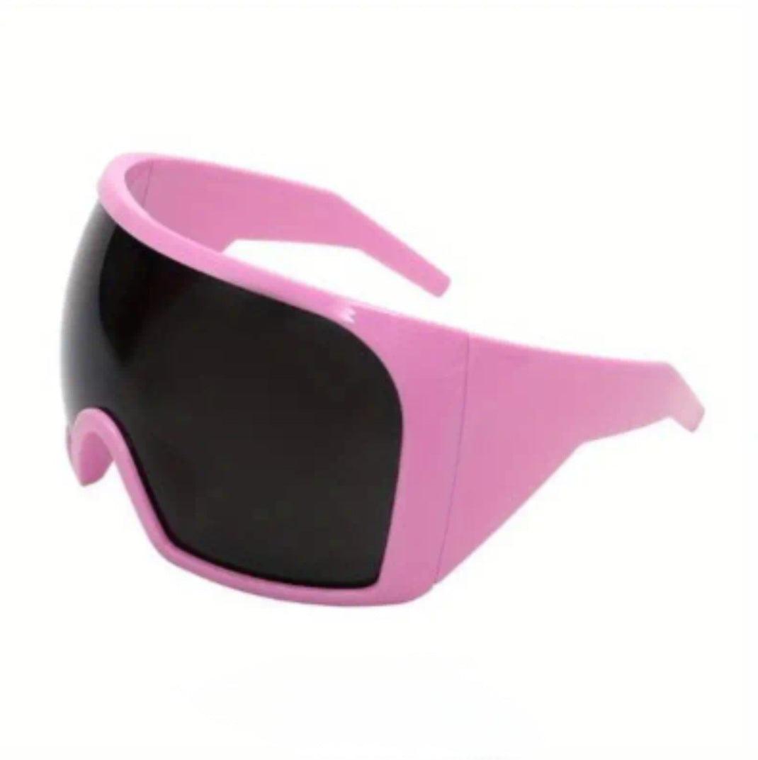 Pink frame oversized shielded fashion sunglasses for outdoor sports